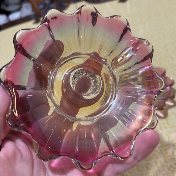 Vintage Federal Glass Pink and Gold Candle Holders - Picture 3 of 7